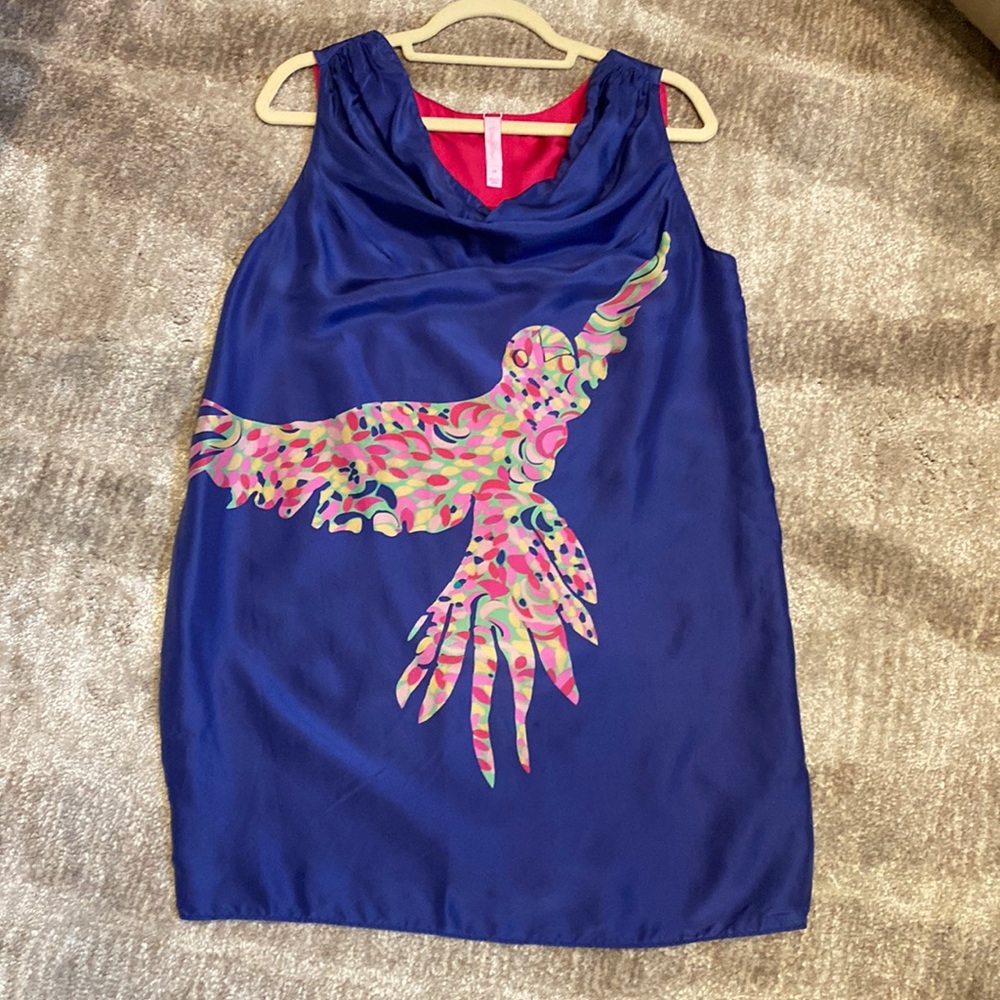 Lilly Pulitzer Royal Blue Sleeveless Dress with Multicolor Parrot Print